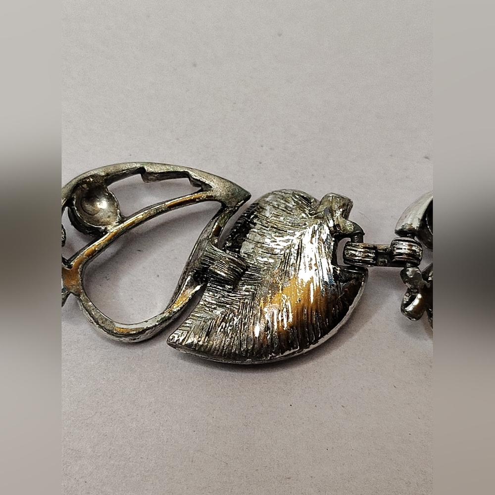 Sarah Coventry Vintage Silver Tone Leaf Link Chain Bracelet & Clip On Earrings - Picture 11 of 16